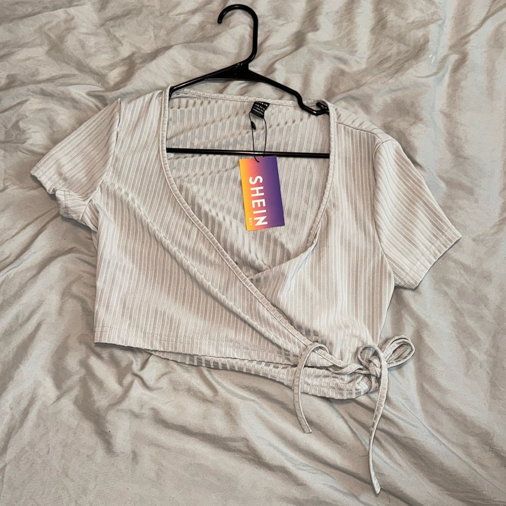 Shein size large grey crop wrap top